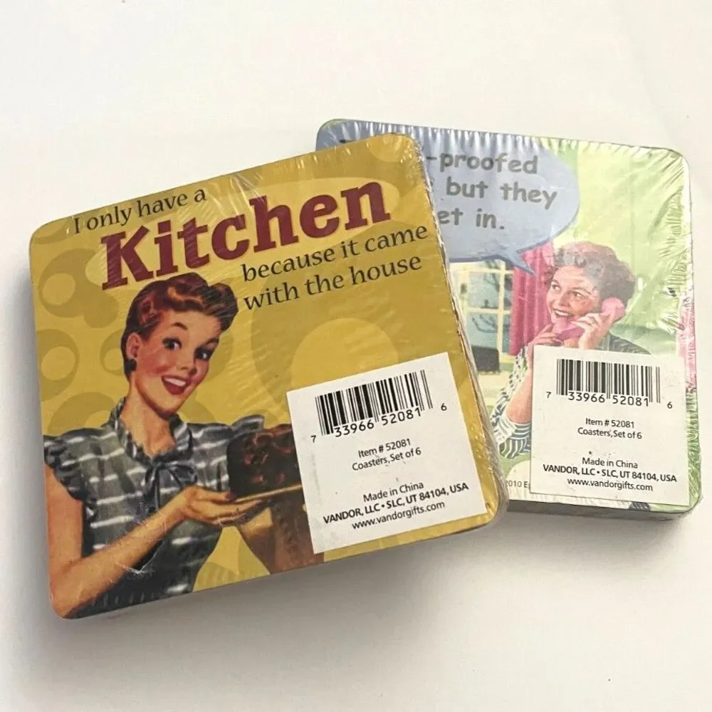Lot 2 Sets of Vintage Funny House Wife, tradwife, Mom Coasters 12 Total NOS New
